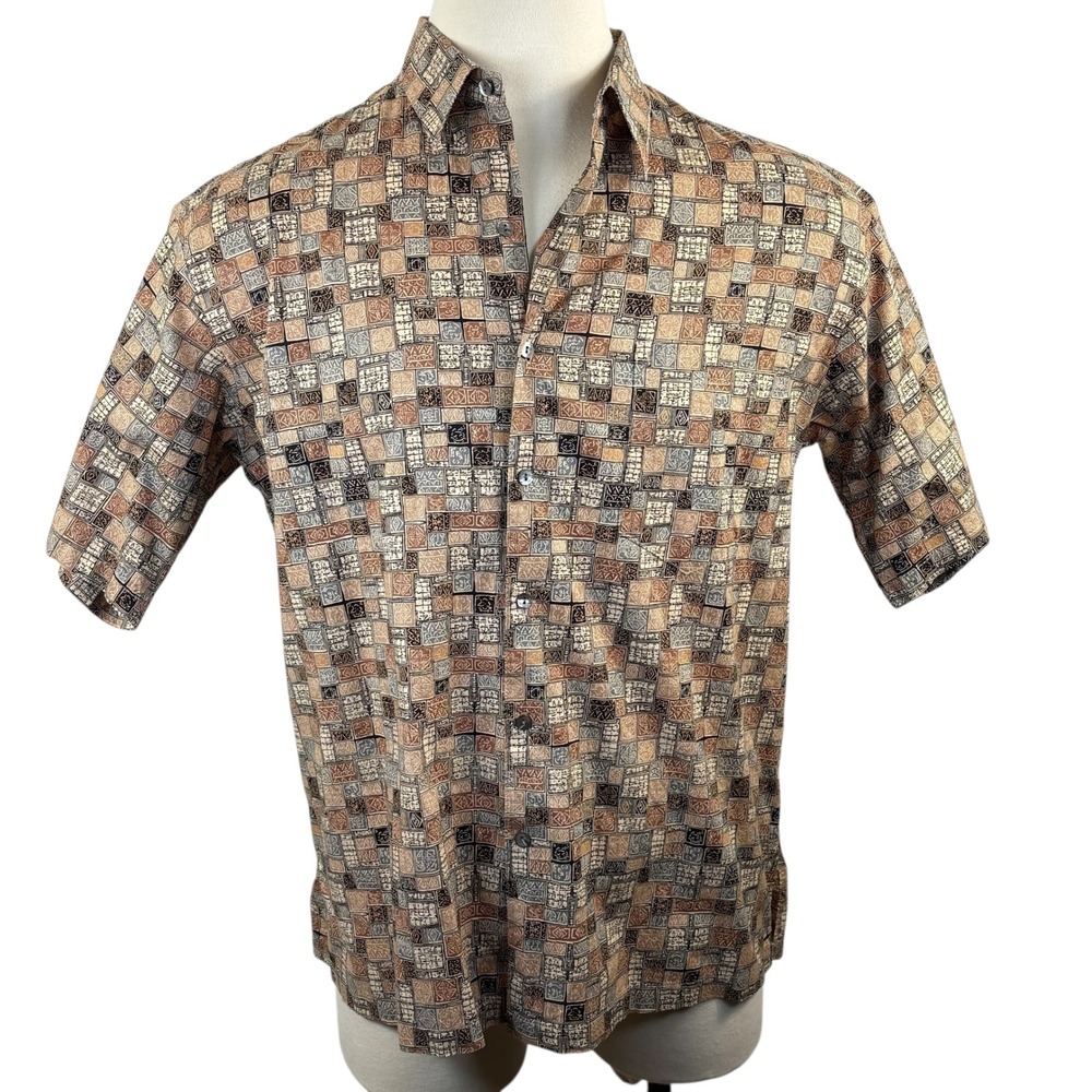 Tori Richard Mens Geometric Print Short Sleeve Button Down Size L 100%‎ Cotton